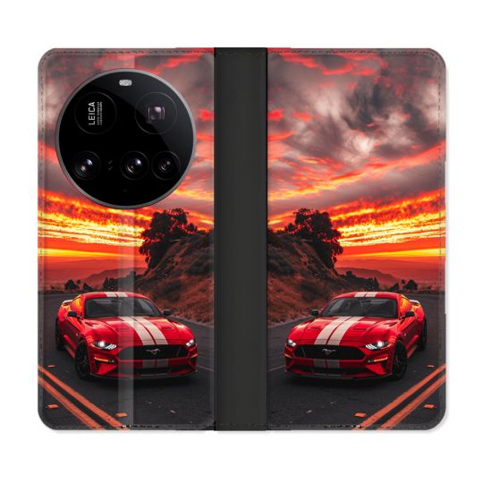 Housse cuir portefeuille Pour Xiaomi 15 Ultra Ford Mustang GT500 Rouge