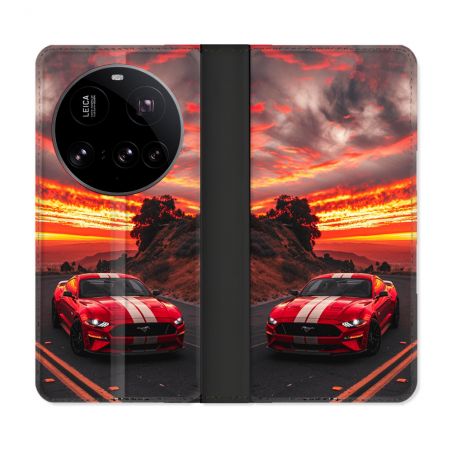 Housse cuir portefeuille Pour Xiaomi 15 Ultra Ford Mustang GT500 Rouge