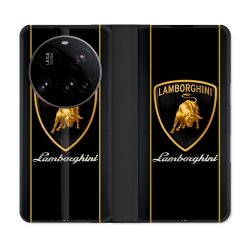 Housse cuir portefeuille Pour Xiaomi 15 Ultra Lamborghini Carbone