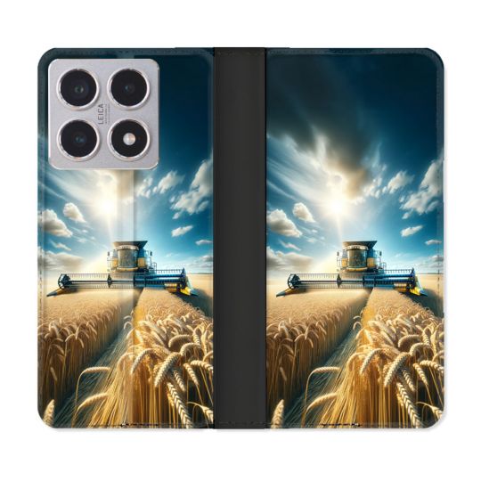 Housse cuir portefeuille Pour Xiaomi 15T Agriculture Moissonneuse Blé