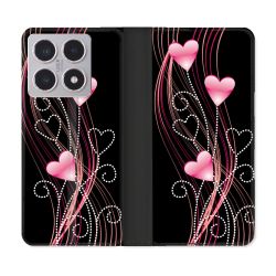 Housse cuir portefeuille Pour Xiaomi 15T Amour Coeur Rose Montant sur Noir