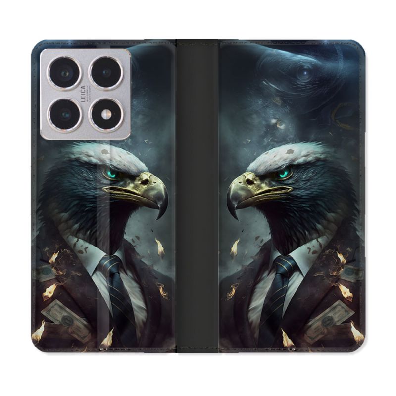 Housse cuir portefeuille Pour Xiaomi 15T Animal Aigle Business