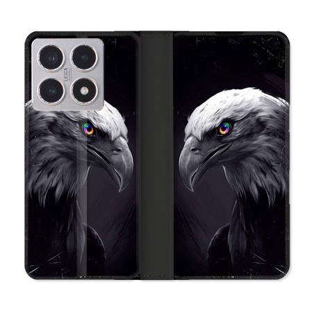 Housse cuir portefeuille Pour Xiaomi 15T Animal Aigle Royal Noir