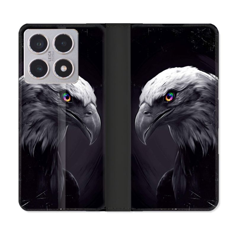 Housse cuir portefeuille Pour Xiaomi 15T Animal Aigle Royal Noir