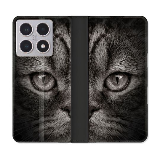 Housse cuir portefeuille Pour Xiaomi 15T Animal Chat Gris