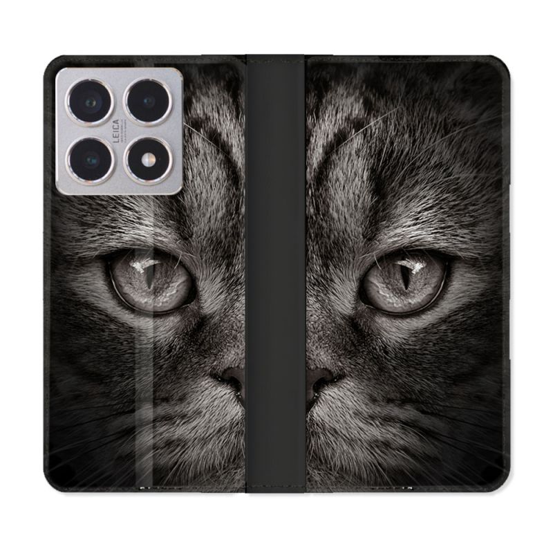 Housse cuir portefeuille Pour Xiaomi 15T Animal Chat Gris