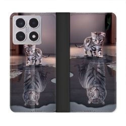 Housse cuir portefeuille Pour Xiaomi 15T Animal Chat Reflet