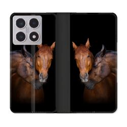 Housse cuir portefeuille Pour Xiaomi 15T Animal Cheval Marron