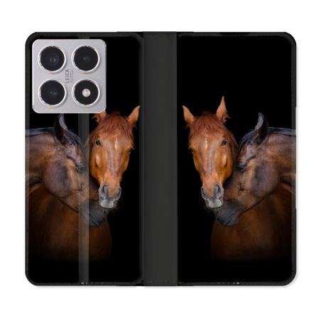 Housse cuir portefeuille Pour Xiaomi 15T Animal Cheval Marron