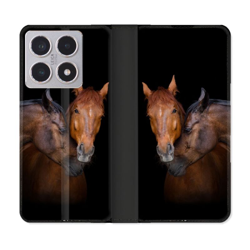 Housse cuir portefeuille Pour Xiaomi 15T Animal Cheval Marron