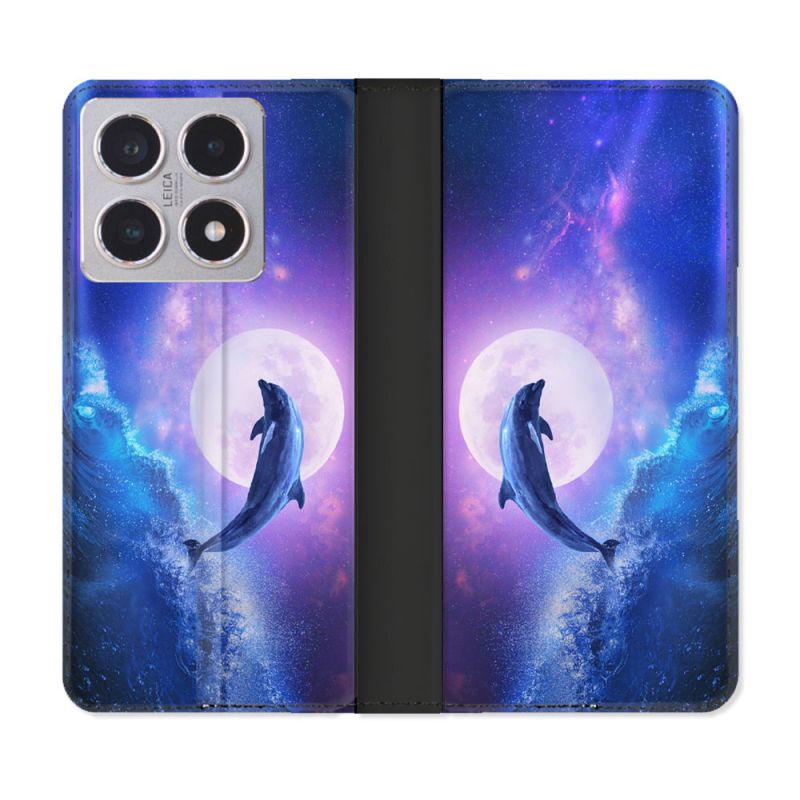 Housse cuir portefeuille Pour Xiaomi 15T Animal Dauphin Vague