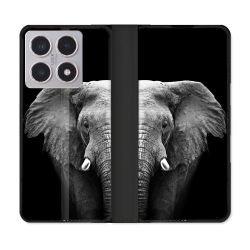 Housse cuir portefeuille Pour Xiaomi 15T Animal Elephant Noir
