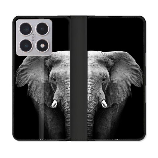 Housse cuir portefeuille Pour Xiaomi 15T Animal Elephant Noir