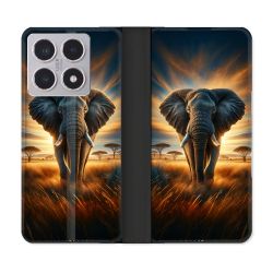 Housse cuir portefeuille Pour Xiaomi 15T Animal Elephant Savane