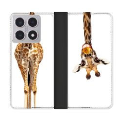 Housse cuir portefeuille Pour Xiaomi 15T Animal Girafe Blanche