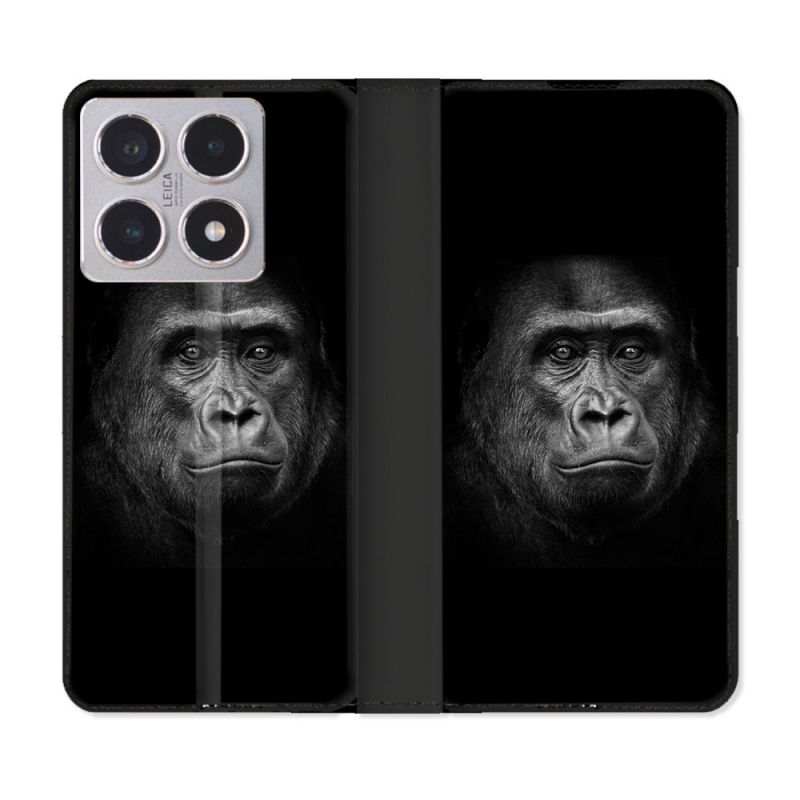 Housse cuir portefeuille Pour Xiaomi 15T Animal Gorille Noir