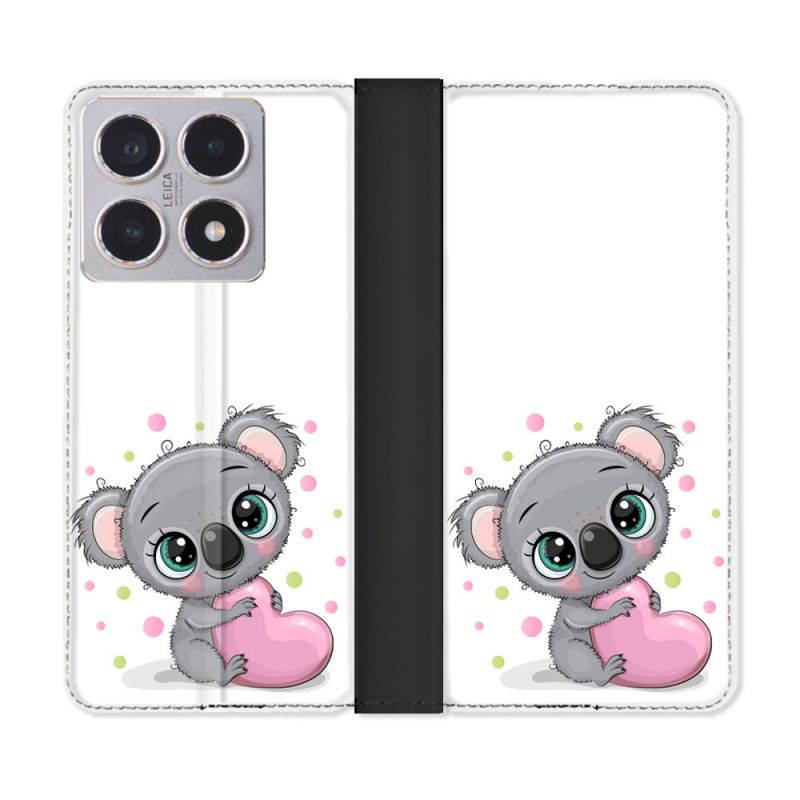 Housse cuir portefeuille Pour Xiaomi 15T Animal Koala Cœur