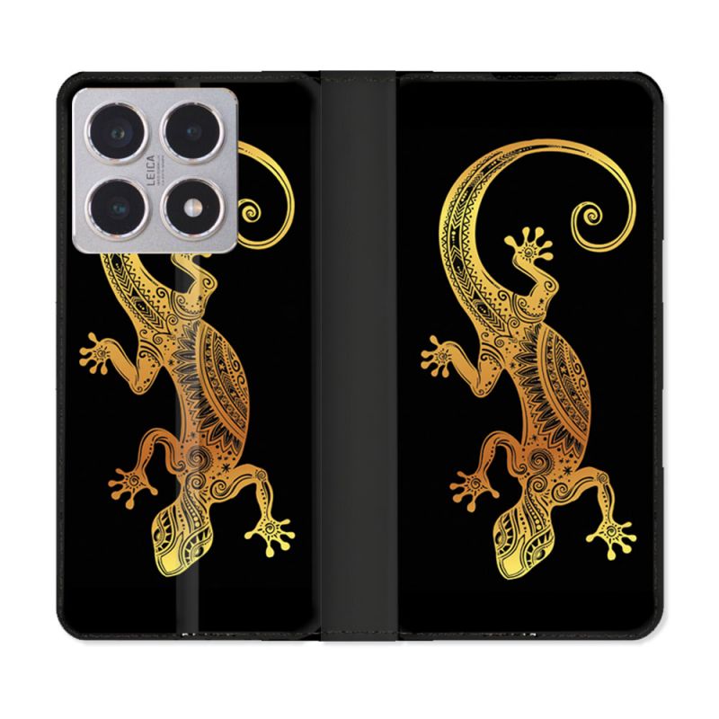 Housse cuir portefeuille Pour Xiaomi 15T Animal Lezard Noir