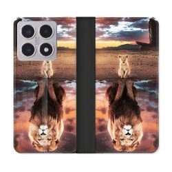 Housse cuir portefeuille Pour Xiaomi 15T Animal Lion Reflet
