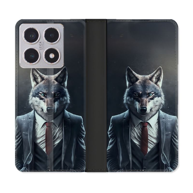 Housse cuir portefeuille Pour Xiaomi 15T Animal Loup Business