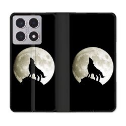 Housse cuir portefeuille Pour Xiaomi 15T Animal Loup Noir
