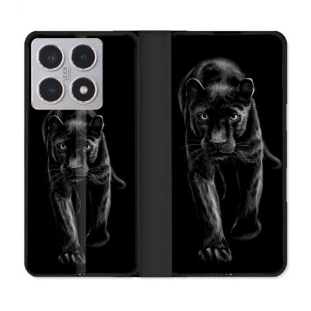 Housse cuir portefeuille Pour Xiaomi 15T Animal Panthère Noire