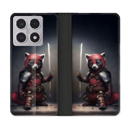 Housse cuir portefeuille Pour Xiaomi 15T Animal Raton Samouraï