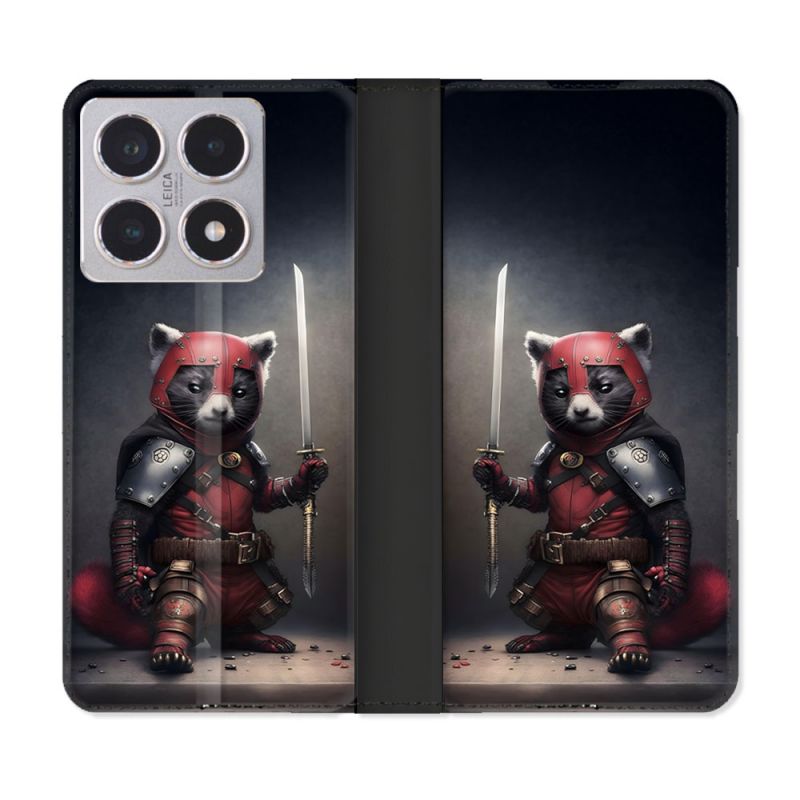 Housse cuir portefeuille Pour Xiaomi 15T Animal Raton Samouraï