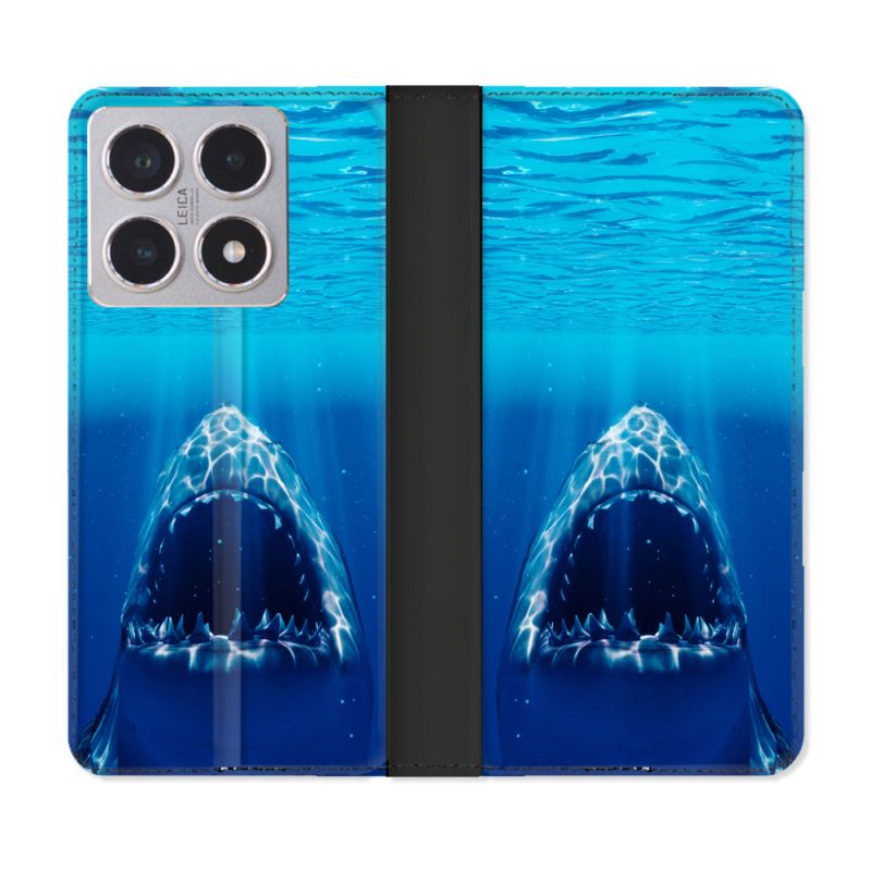 Housse cuir portefeuille Pour Xiaomi 15T Animal Requin Dent