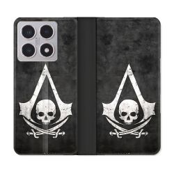 Housse cuir portefeuille Pour Xiaomi 15T Assassin Creed Tete Mort