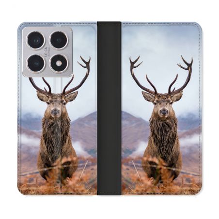 Housse cuir portefeuille Pour Xiaomi 15T Chasse Chevreuil Montagne