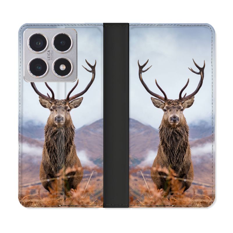 Housse cuir portefeuille Pour Xiaomi 15T Chasse Chevreuil Montagne