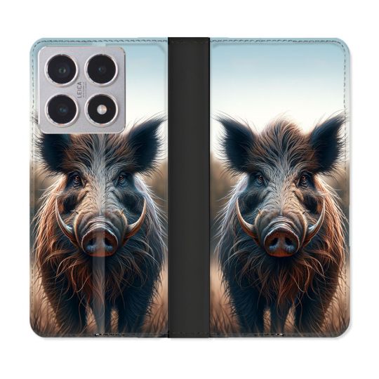 Housse cuir portefeuille Pour Xiaomi 15T Chasse Sanglier Attaque