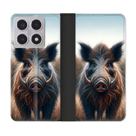Housse cuir portefeuille Pour Xiaomi 15T Chasse Sanglier Attaque