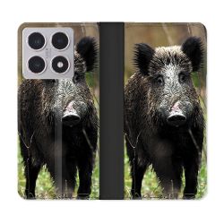 Housse cuir portefeuille Pour Xiaomi 15T Chasse Sanglier bois