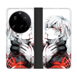 Housse cuir portefeuille Pour Xiaomi 15 Ultra Manga Tokyo Ghoul Kaneki Blanc