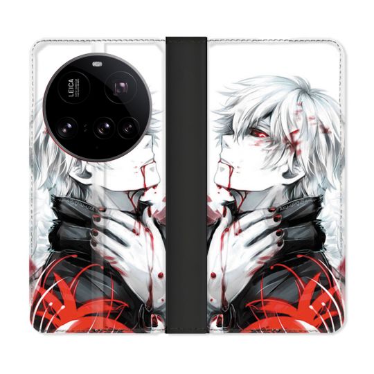 Housse cuir portefeuille Pour Xiaomi 15 Ultra Manga Tokyo Ghoul Kaneki Blanc
