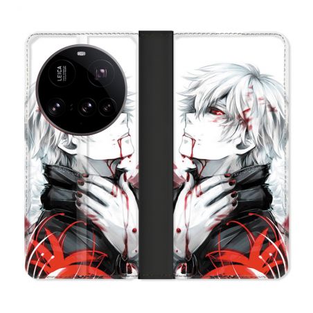 Housse cuir portefeuille Pour Xiaomi 15 Ultra Manga Tokyo Ghoul Kaneki Blanc