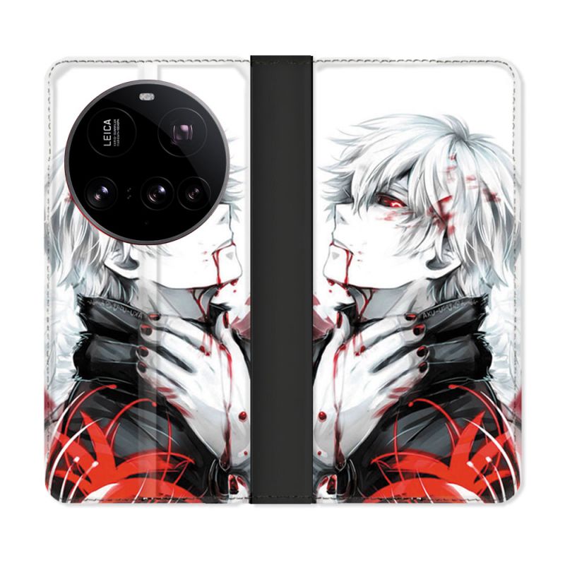 Housse cuir portefeuille Pour Xiaomi 15 Ultra Manga Tokyo Ghoul Kaneki Blanc