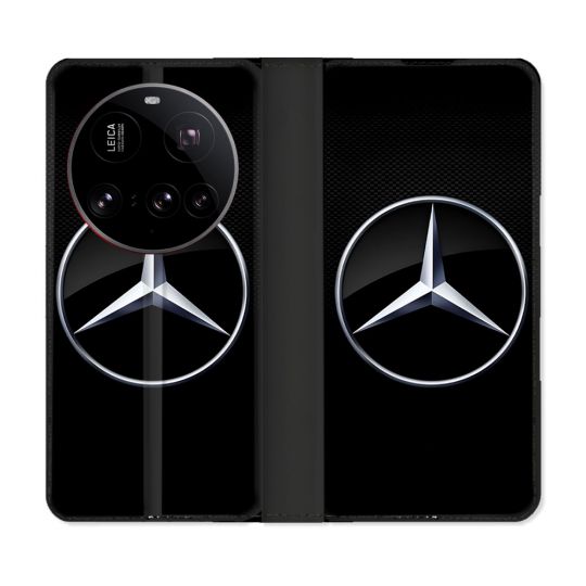 Housse cuir portefeuille Pour Xiaomi 15 Ultra Mercedes Carbone
