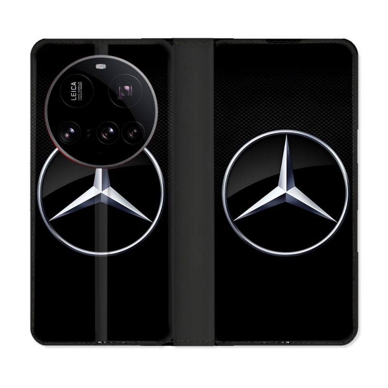 Housse cuir portefeuille Pour Xiaomi 15 Ultra Mercedes Carbone
