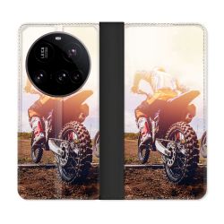 Housse cuir portefeuille Pour Xiaomi 15 Ultra Moto Cross Soleil
