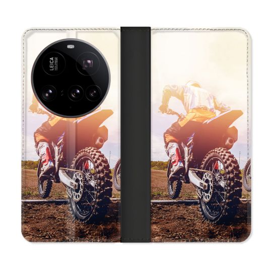 Housse cuir portefeuille Pour Xiaomi 15 Ultra Moto Cross Soleil
