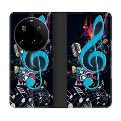 Housse cuir portefeuille Pour Xiaomi 15 Ultra Musique Cle Sol Bleu