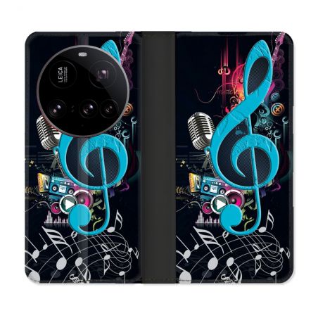 Housse cuir portefeuille Pour Xiaomi 15 Ultra Musique Cle Sol Bleu