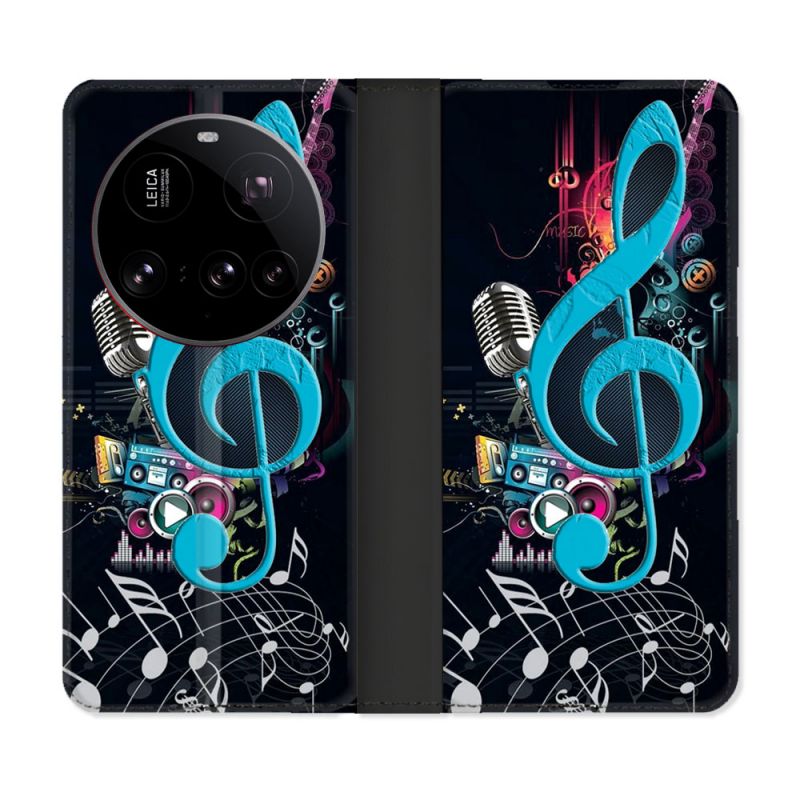Housse cuir portefeuille Pour Xiaomi 15 Ultra Musique Cle Sol Bleu