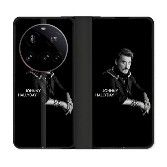 Housse cuir portefeuille Pour Xiaomi 15 Ultra Musique Johnny Hallyday Noir
