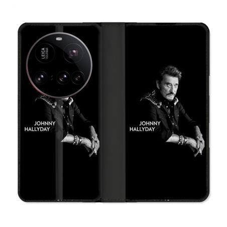 Housse cuir portefeuille Pour Xiaomi 15 Ultra Musique Johnny Hallyday Noir
