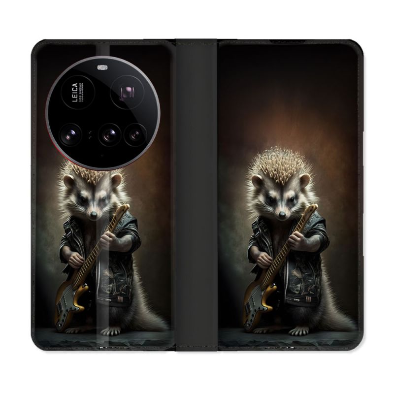 Housse cuir portefeuille Pour Xiaomi 15 Ultra Musique Rock Herisson