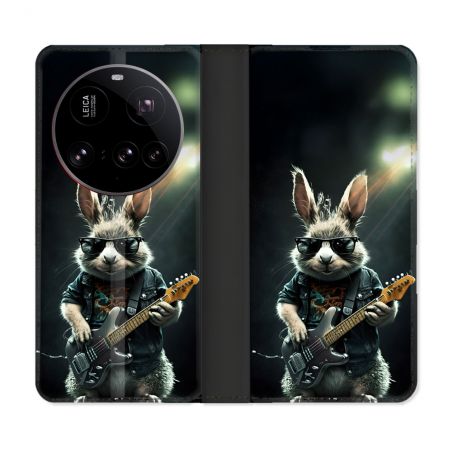 Housse cuir portefeuille Pour Xiaomi 15 Ultra Musique Rock Lapin